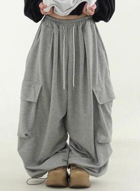 韩国代购25A/W soft cotton cargo wide banding pants 工装裤