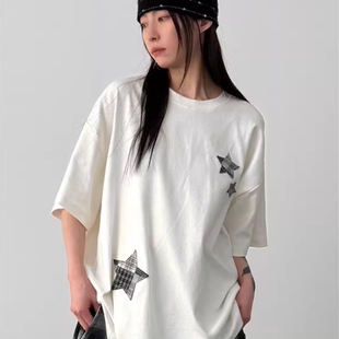 star patched cotton 韩国代购 tee half 星星补丁设计师T恤 25F