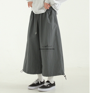 韩国代购21F/W nylon string cropped banding pants 抽绳8分裤