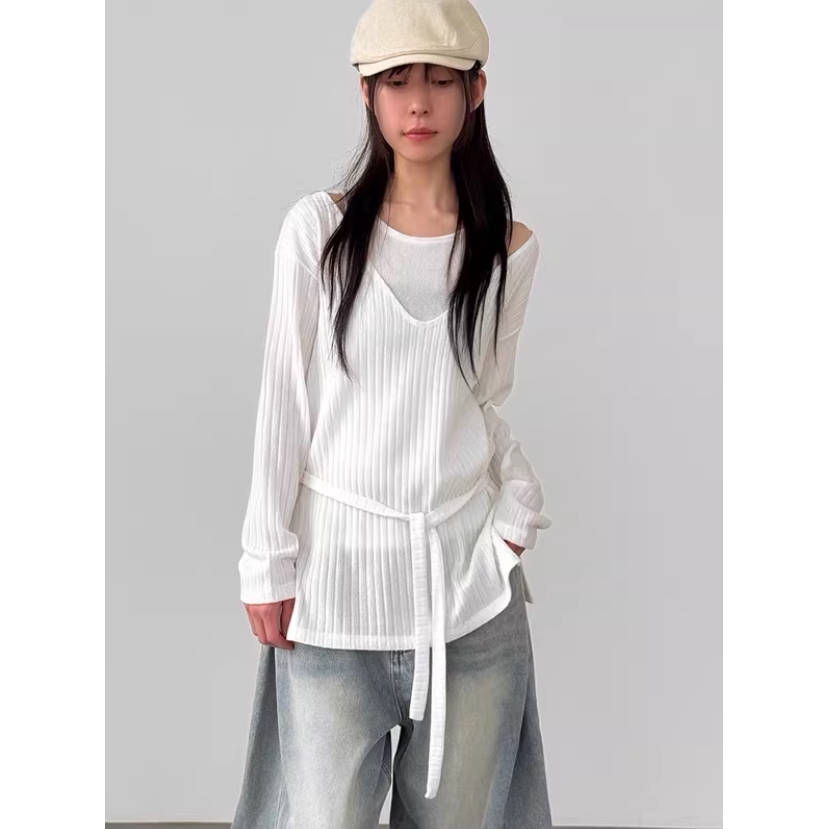 韩国代购26A/W layered V neck golgi knit 大V领长袖背心组合