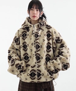 韩国代购24A/W nordic pattern fleece zip-up jacket 摇粒绒外套