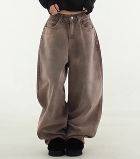 buckle vintage 设计师牛仔裤 jean back wide 韩国代购 washed