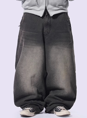 韩国代购25F/W Stud Dirty Pocket Denim Pants 铆钉猫须牛仔裤