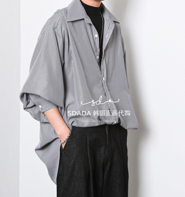 韩国代购21S/S BIG KARA STRIPED OVER SHIRTS设计师宽松条纹衬衫