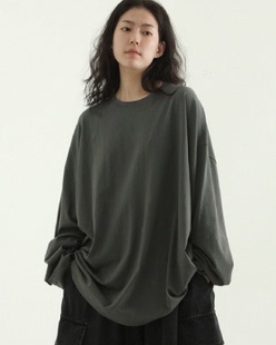 oversize silket cotton 韩国代购 早秋宽松垂感长袖 tee T恤 22F
