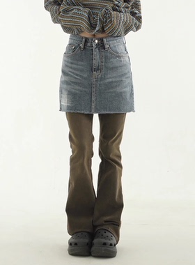 韩国代购23S/S scratched brush denim mini skirt 牛仔短裙