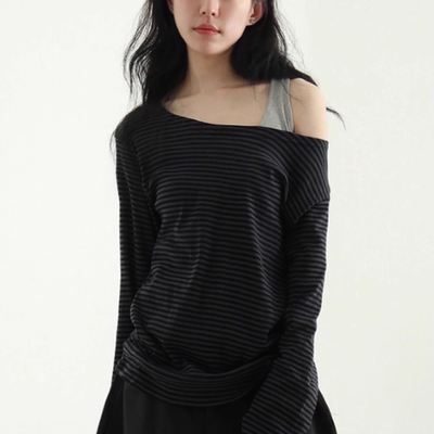 韩国代购设计师露肩长袖T恤
