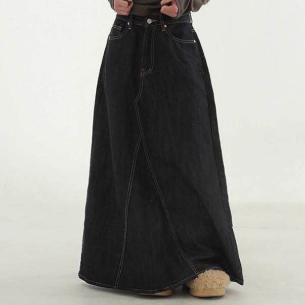 韩国代购24F/W non fade denim maxi skirt 牛仔裙