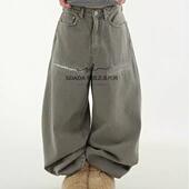 zigzag 25A 韩国代购 wide cement 设计师休闲裤 stitch jean