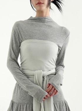 韩国代购25A/W moch neck silket frill tee 设计师长袖T恤