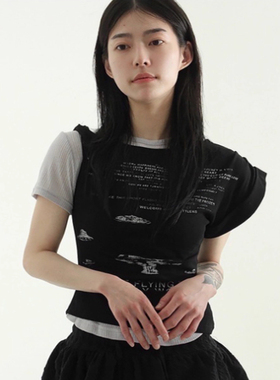 韩国代购25S/S unbal shoulder lettering half tee 字母短袖T恤
