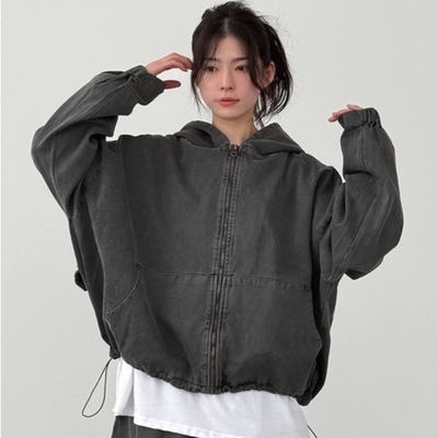 韩国代购水洗做旧连帽外套夹克