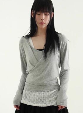 韩国代购24F/W soft cotton wrap tee 长袖T恤