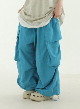 韩国代购22F/W oversize taslan cargo banding pants 宽松工装裤