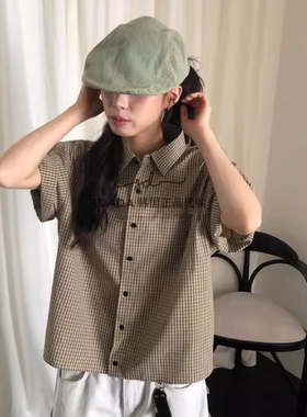 韩国代购25S/S BOYS CROPPED SHIRT 格子短袖衬衫