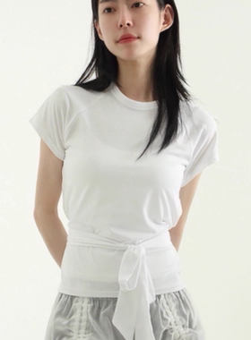 韩国代购25S/S waist strap silket half tee 短袖T恤