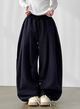 韩国代购25two tuck cotton wide balloon banding pants捏褶卫裤