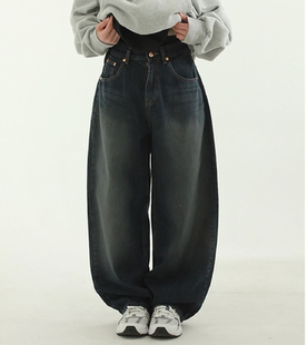 dark blue 做旧宽松牛仔裤 22F jean boy 韩国代购 coated
