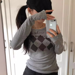 ARGYLE LONG SLEEVE T恤 韩国代购 菱格长袖 25F