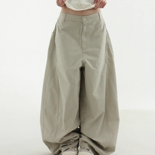 韩国代购25S/S peach cotton section balloon banding pants长裤