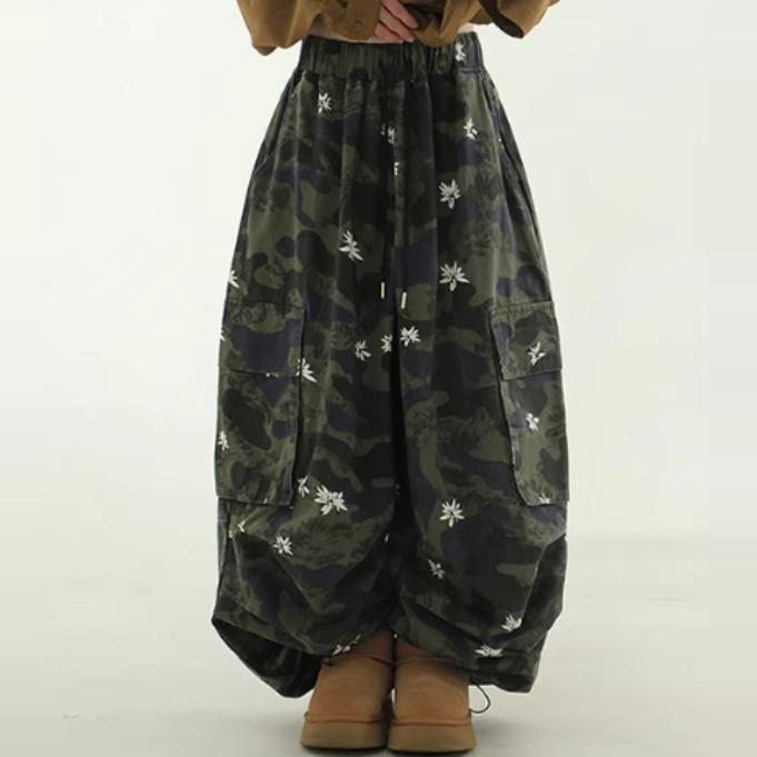 松紧抽绳宽松风迷彩花纹工装裤