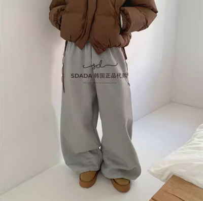 韩国代购侧边抽绳宽松加绒卫裤