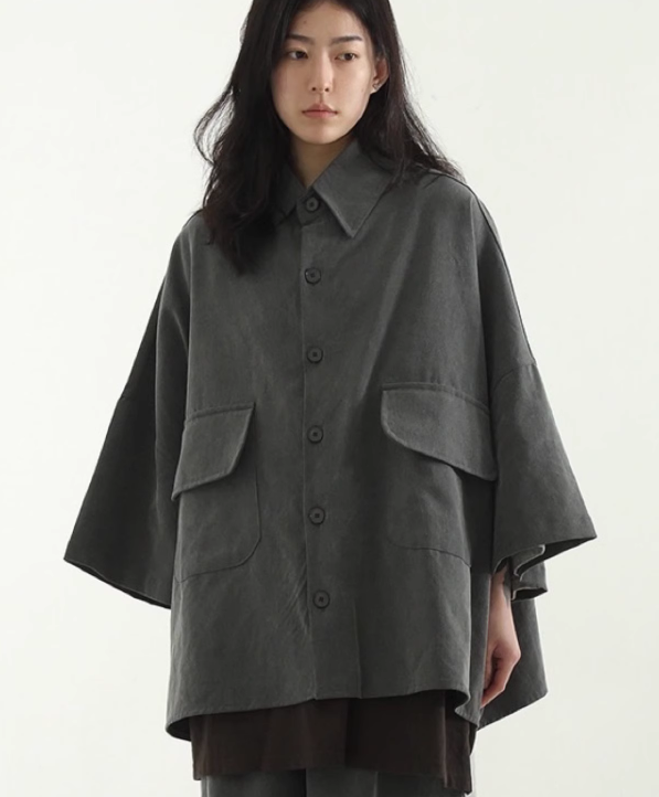 韩国代购23  oversize pigmented pocket half shirt水洗做旧衬衫