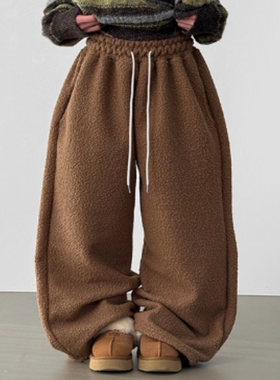 韩国代购25F/W fleece dumble wide banding pants  摇粒绒长裤