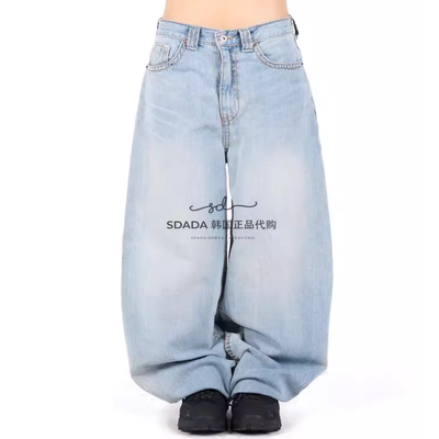 韩国代购设计师水洗磨白牛仔裤
