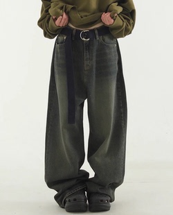 retro wide jean 韩国代购 做旧染色宽松牛仔裤 unisex 23F