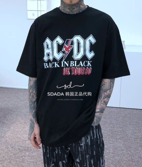 韩国代购AC/DCT恤乐队做旧