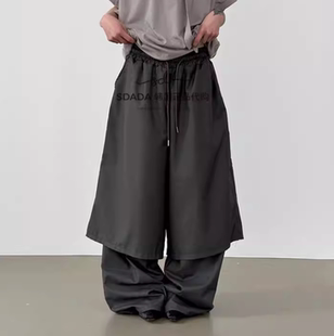 韩国代购26A/W oversize layered banding slacks 假两层西裤