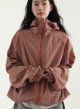 韩国代购25A/W check hood zip-up jacket (unisex) 格子连帽夹克