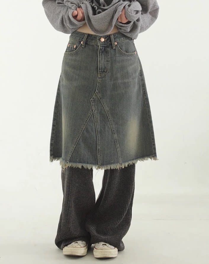 vintagebluedenimmidiskirt