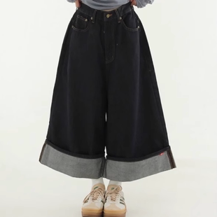 roll jean宽松牛仔8分裤 wide indigo fade non 24F 韩国代购