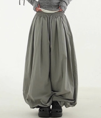 松紧腰围捏褶长裤韩国代购