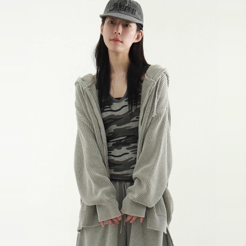 韩国代购设计师针织帽衫外套