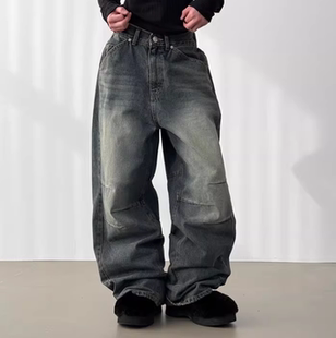 韩国代购25F/W curved denim banding pants 水洗磨白弯刀牛仔裤