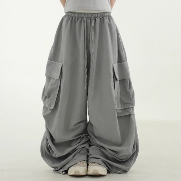 韩国代购水洗做旧尼龙工装裤宽松