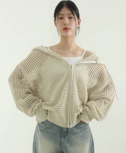 针织网眼帽衫韩国代购