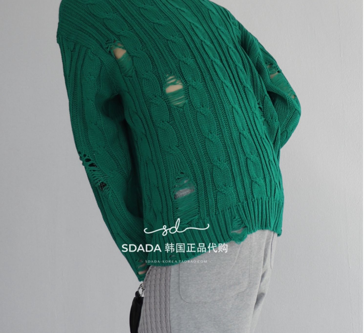 韩国代购22A/W DAMAGED TWIST KNIT 破洞麻花针织套头毛衣 男女