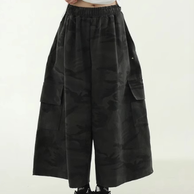 韩国代购设计师迷彩工装8分裤