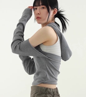slit shoulder tee露肩連帽T hood cropped backless 韓國代購