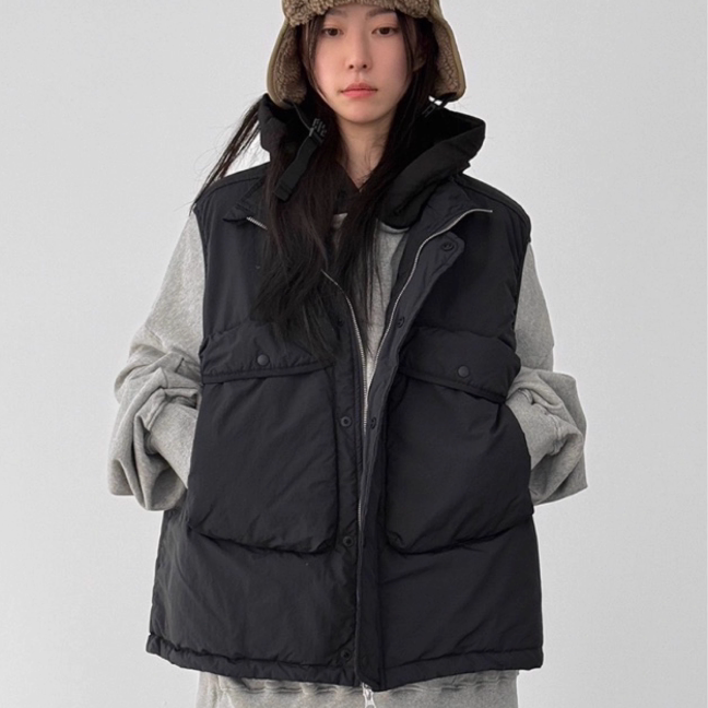 韩国代购设计师大口袋马甲夹棉