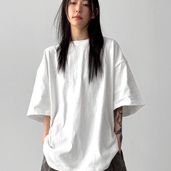 韩国代购设计师磨毛加绒短袖T恤