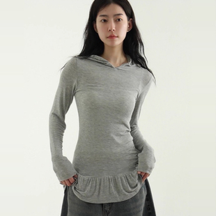 silket frill hood 设计师连帽上衣 韩国代购 tee 25A