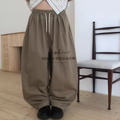 韩国代购设计宽松风捏褶抽绳长裤