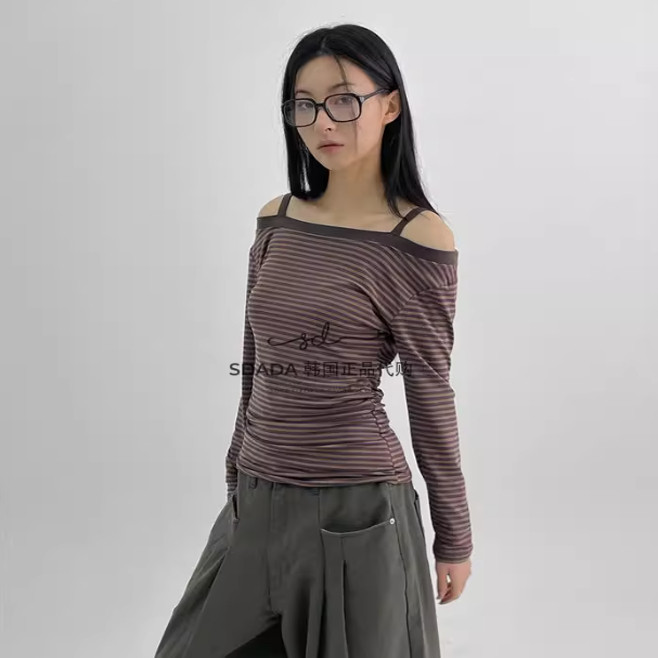 StripeOffShoulderLongT