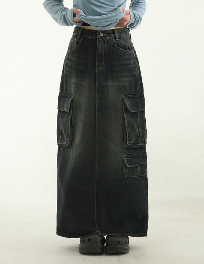 brushedcargodenimskirt图片