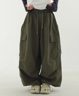 韩国代购 oversize cotton cargo balloon banding pants  工装裤